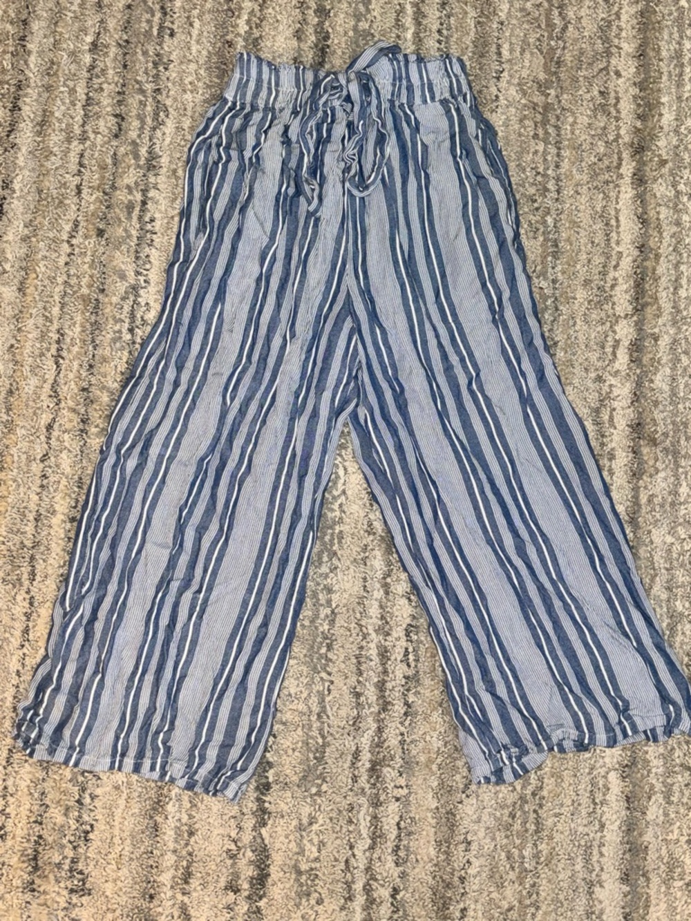 Striped Wide-Leg Tie-Waist Linen Pants